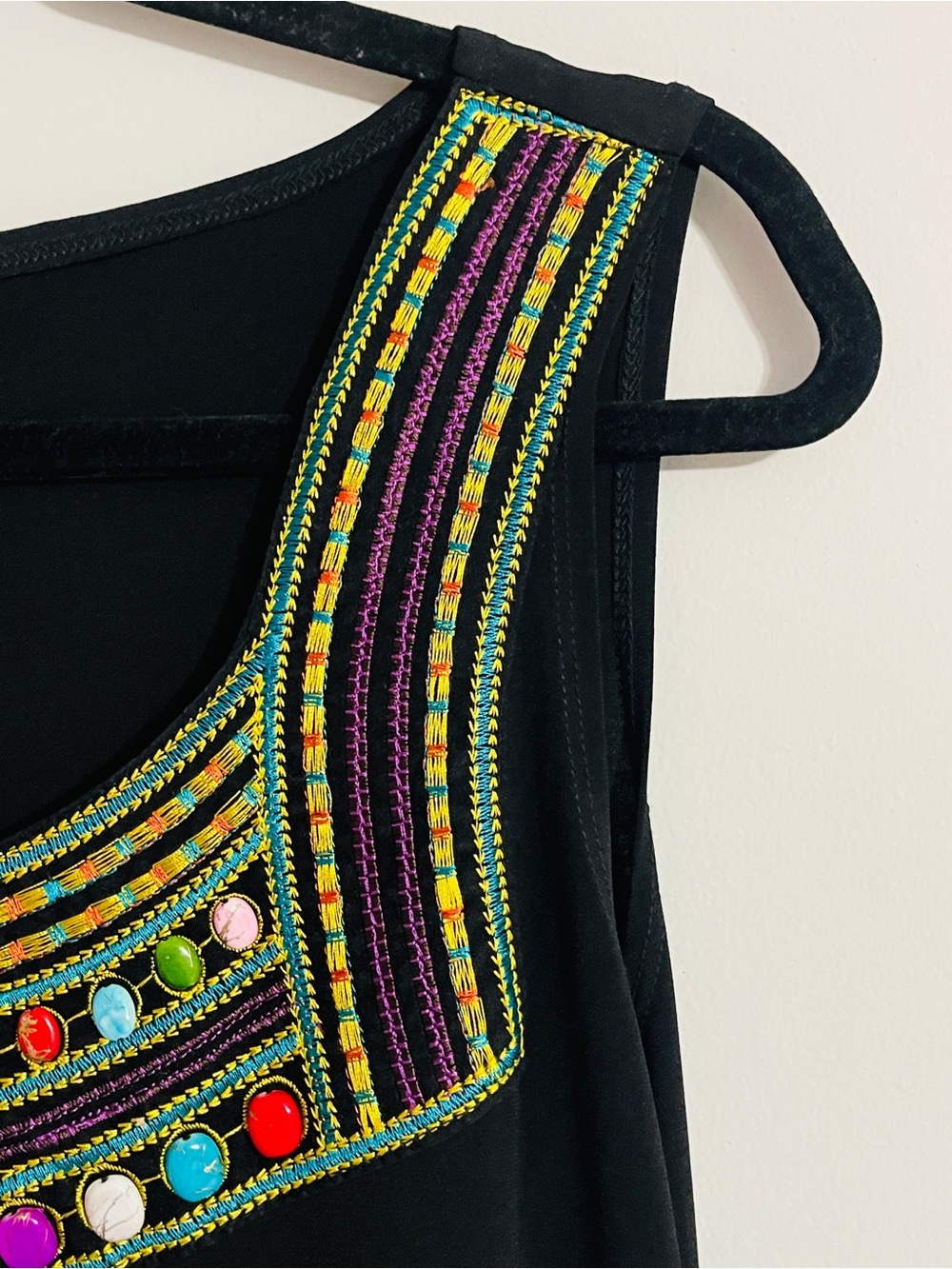 Vintage 90’s Ronni Nicole Black Boho Chic Sleeveless Mini Dress Beaded Neck Sz 8 - Picture 7 of 16